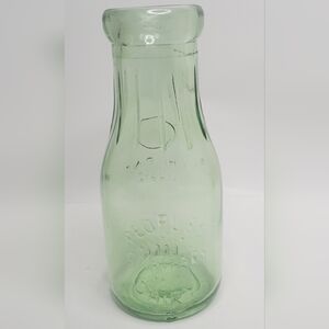 Vintage People's Sanitary Dairy Green Glass Milk Bottle - 7" x 3"